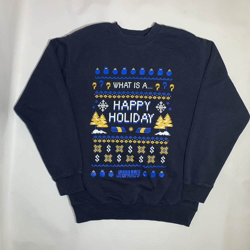 Jeopardy Christmas Sweatshirt Mens Medium Navy Happy Holiday Crewneck